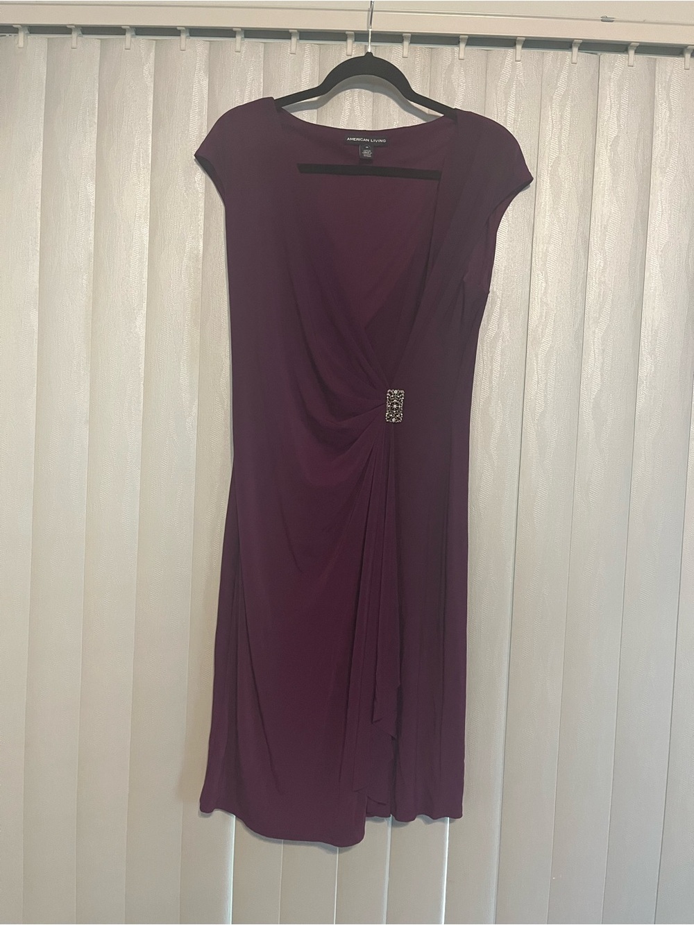 Plum Wrap-Style Evening Dress